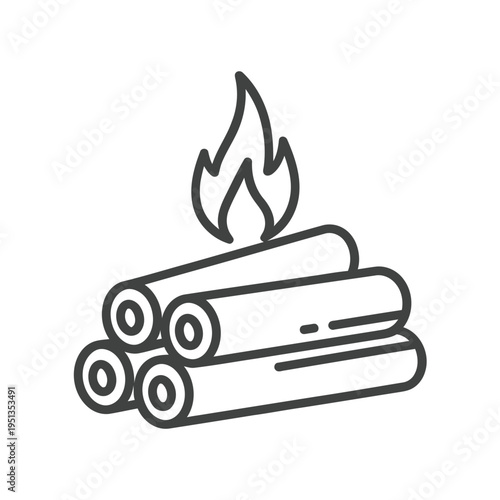 Simple line drawing of a campfire with logs