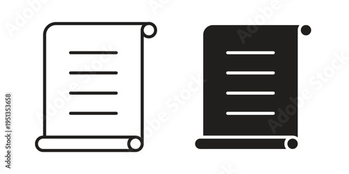 Paper Scroll icon set. outlined and solid flat clipart versions.