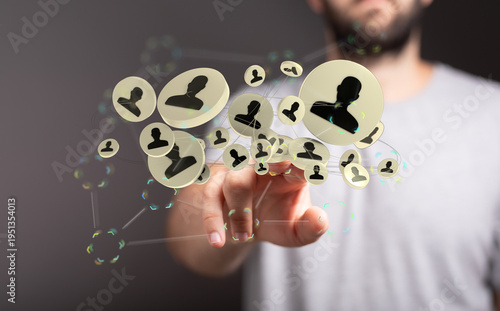 Man touching a digital netw...