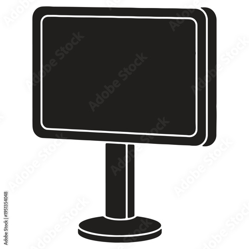 Digital signage or display screen on a stand for information or advertising purposes in a public or commercial setting with a sleek and modern design
