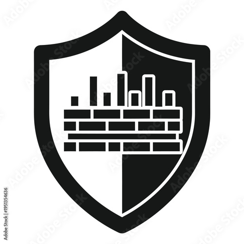 Shield Icon with City Skyline and Brick Wall Design