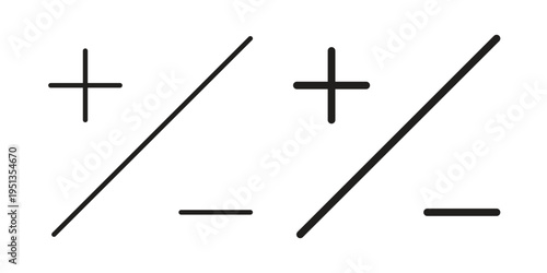 Plus minus icon set. outlined and solid flat clipart versions.