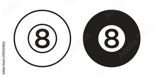 Pool 8 ball icon set. outlined and solid flat clipart versions.