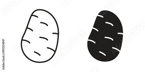 Potato icon set. outlined and solid flat clipart versions.