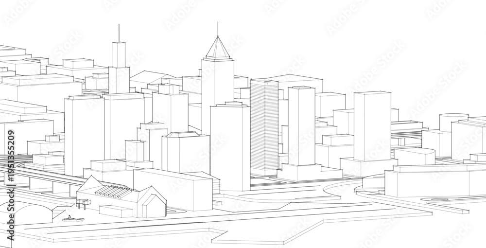 Fototapeta premium modern city panorama 3d illustration 