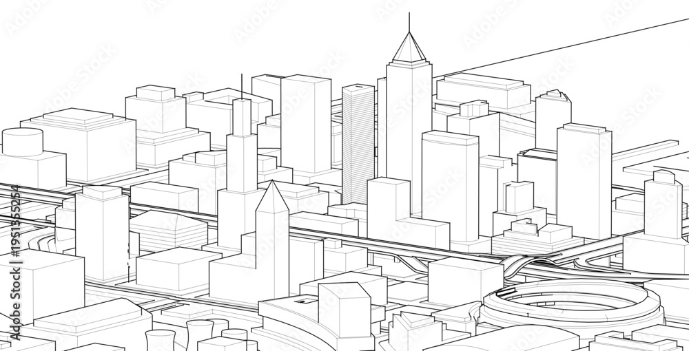 Fototapeta premium modern city panorama 3d illustration 