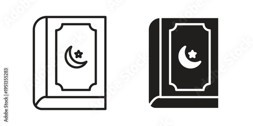 Quran book icon set. outlined and solid flat clipart versions.