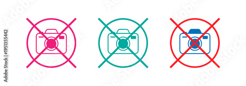 Colorful no photography signs with crossed camera icons