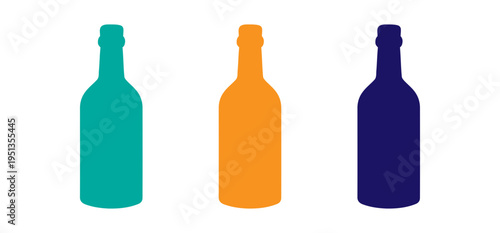 Three different colored glass bottles