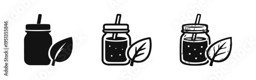 Healthy Green Smoothie or Juice Bottle Icons. Natural Organic Detox Drink Symbol Set.