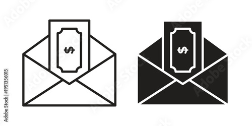 Salary icon set. outlined and solid flat clipart versions.