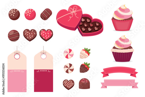 Valentine Chocolate Candy and Cupcake Elements