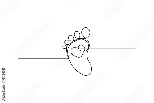 Baby's feet. Little kids feet. Tiny foots. Continuous one single line drawing of feet vector illustration