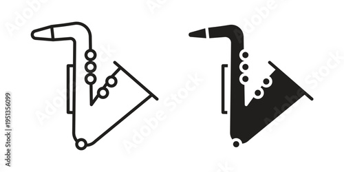 Saxophone icon set. outlined and solid flat clipart versions.