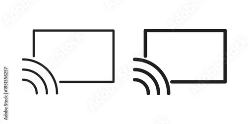 Screencast icon set. outlined and solid flat clipart versions.