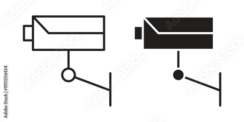 Security camera icon set. outlined and solid flat clipart versions.