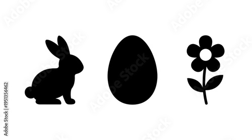 Easter icons bunny, egg, and flower silhouette