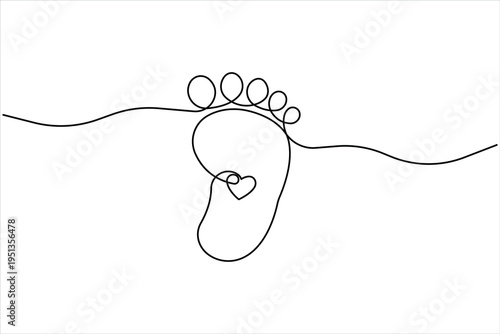 Baby's feet. Little kids feet. Tiny foots. Continuous one single line drawing of feet vector illustration
