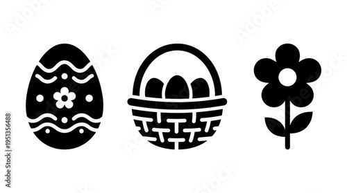 Easter Icons Egg, Basket, and Flower