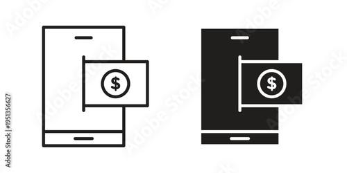 Send money smartphone icon set. outlined and solid flat clipart versions.