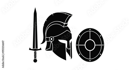 Quadro su tela Ancient spartan warrior with sword shield and helmet silhouette