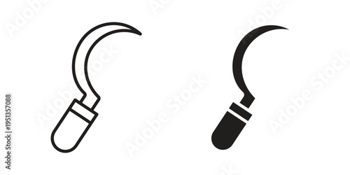 Sickle icon set. outlined and solid flat clipart versions.