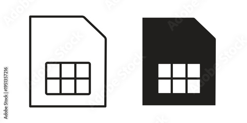 Sim card icon set. outlined and solid flat clipart versions.