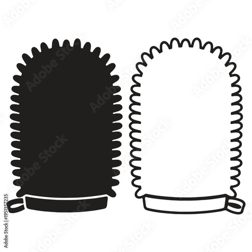 Pair of oven mitts icons in black and white design elements isolated on transparent background for kitchen utensils and cooking accessories