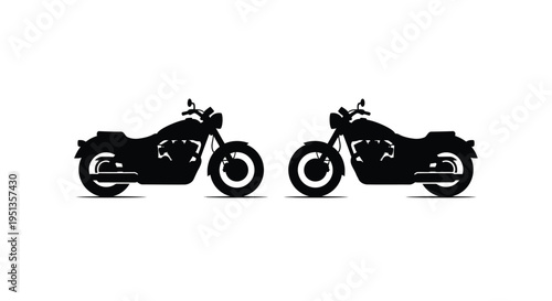 Two black motorcycle silhouettes against a white background silhouette