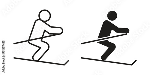 Skiing icon set. outlined and solid flat clipart versions.