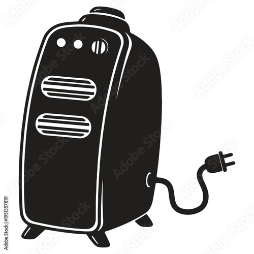 Portable electric heater with plug and controls isolated on transparent background