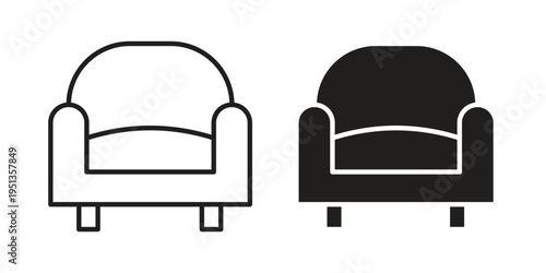 Sofa icon set. outlined and solid flat clipart versions.