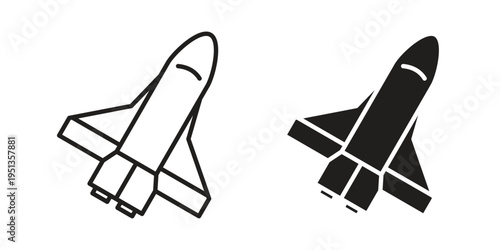 Space shuttle icon set. outlined and solid flat clipart versions.