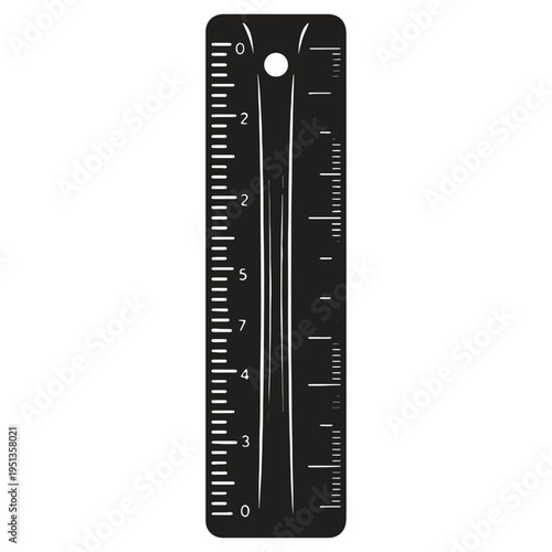 Precision measuring instrument with numbered scale and markings on dark ruler isolated on transparent background for accurate length measurement