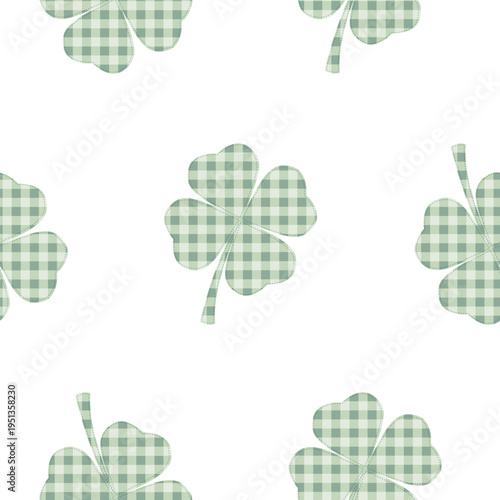 Shamrock checkered pattern clover leaf seamless pattern. Saint Patricks Day background. Vector illustration for St. Patrick Day.