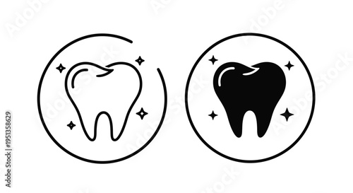 Dental care icons featuring a tooth outline and solid black silhouette