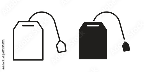 Tea bag icon set. outlined and solid flat clipart versions.