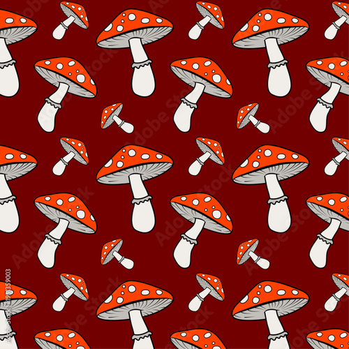 Drawn mushrooms fly agarics autumn patterns