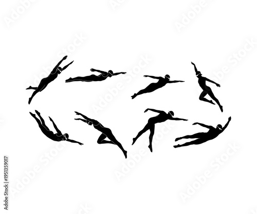 Diving and Swimming Silhouette Collection for Water Sports Illustration

