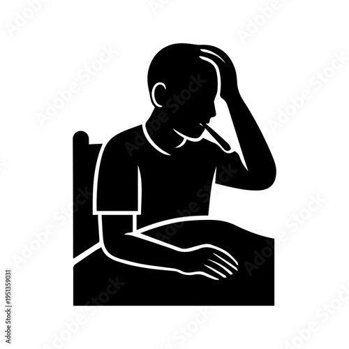 Sick person with a thermometer in mouth