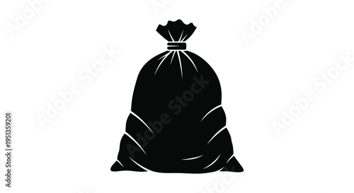 Simple black silhouette of a filled sack or bag stark contrast silhouette