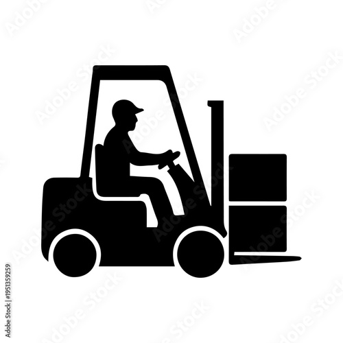 Forklift operator moving cargo boxes industrial logistics