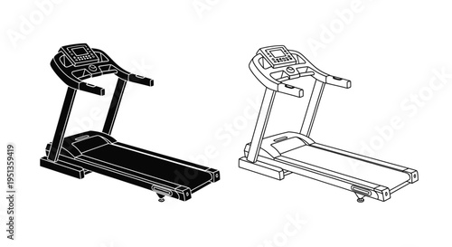 Line art illustration of two modern treadmills in different styles