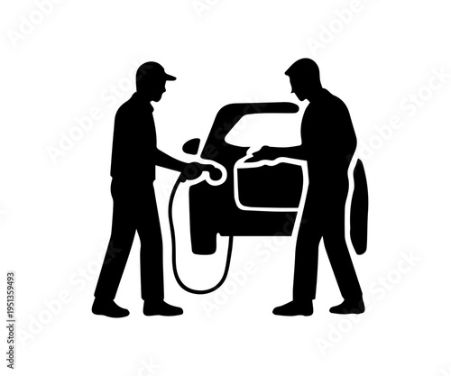 Male silhouette refueling a car, transport concept