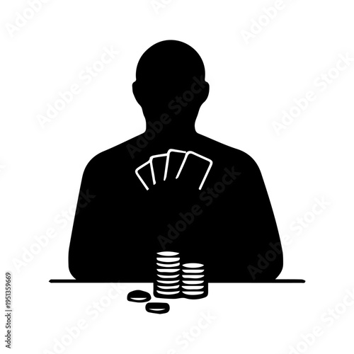 Poker player gambling with cards and betting chips