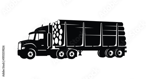 Heavy duty logging truck transporting timber a striking black silhouette