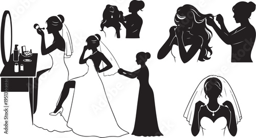 Silhouette of bride getting ready for wedding day