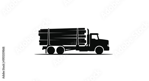 Black silhouette of a heavy truck transporting a full lumber load