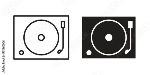 Turntable icon set. outlined and solid flat clipart versions.