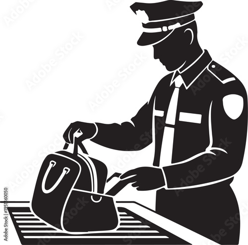 Police officer searching a bag at airport security checkpoint